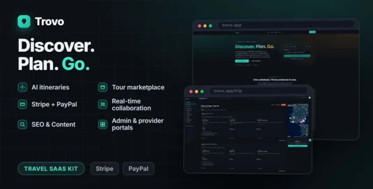 Trovo — AI Travel Itinerary Planner & Tour Marketplace SaaS (Next.js, Stripe, Admin)