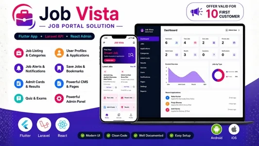 Job Vista | Flutter Job Portal App with Laravel API and React Admin Panel