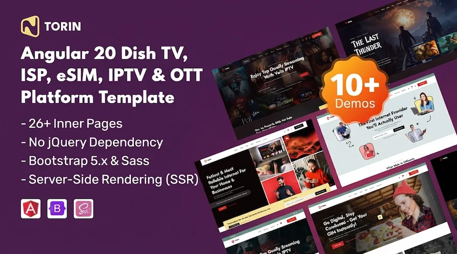 Torin – Angular ISP IPTV OTT Website Template
