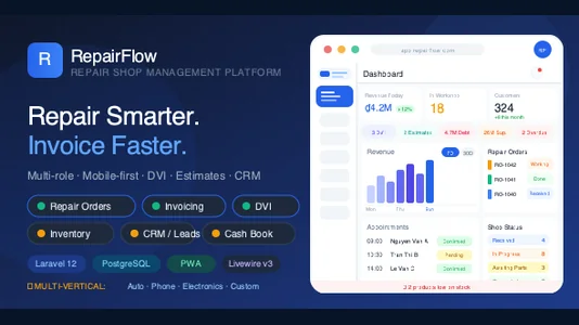 RepairFlow — Repair & Service Shop Management System | Laravel Livewire & PWA