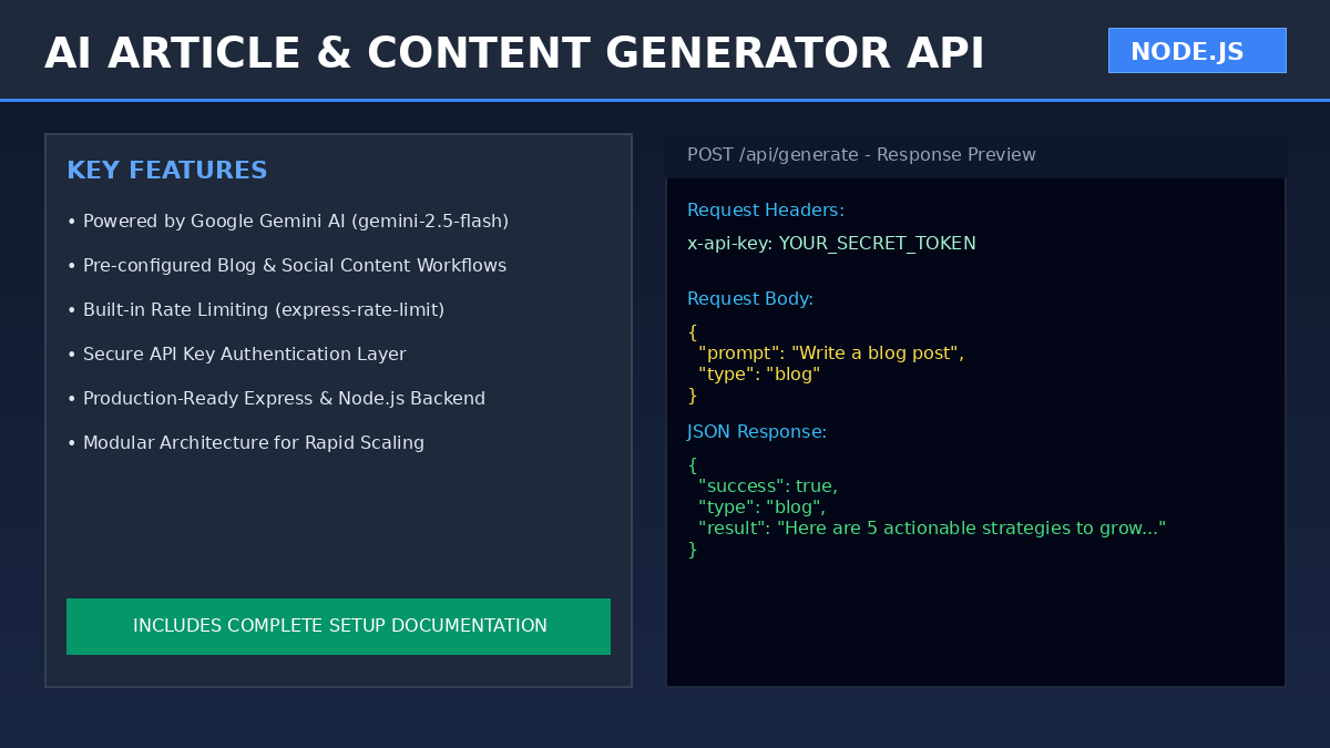 AI Content Generator API - Express & Gemini AI Node.js Backend