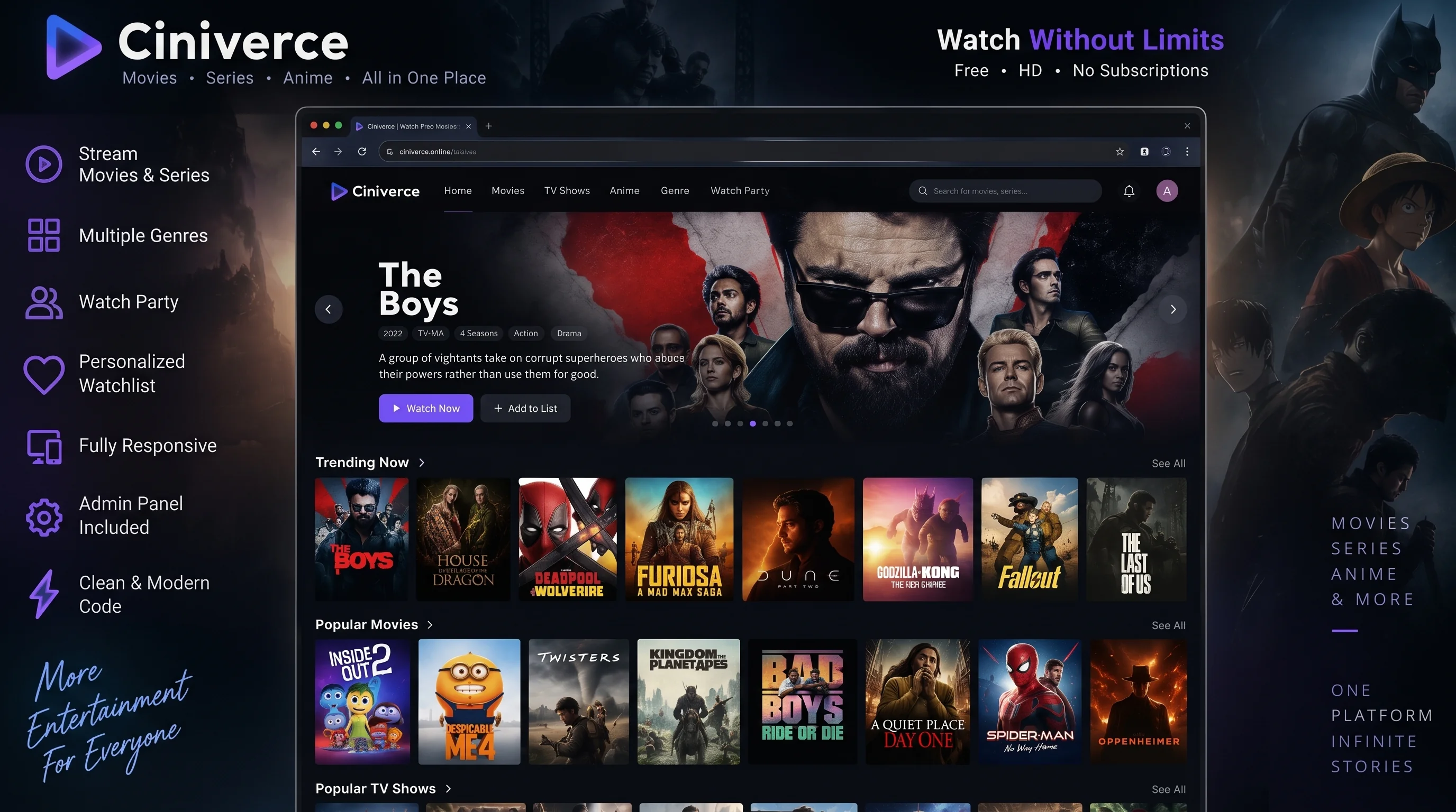 Ciniverce — Full-Stack Working Netflix Style Streaming Platform with Watch Parties & Admin Panel