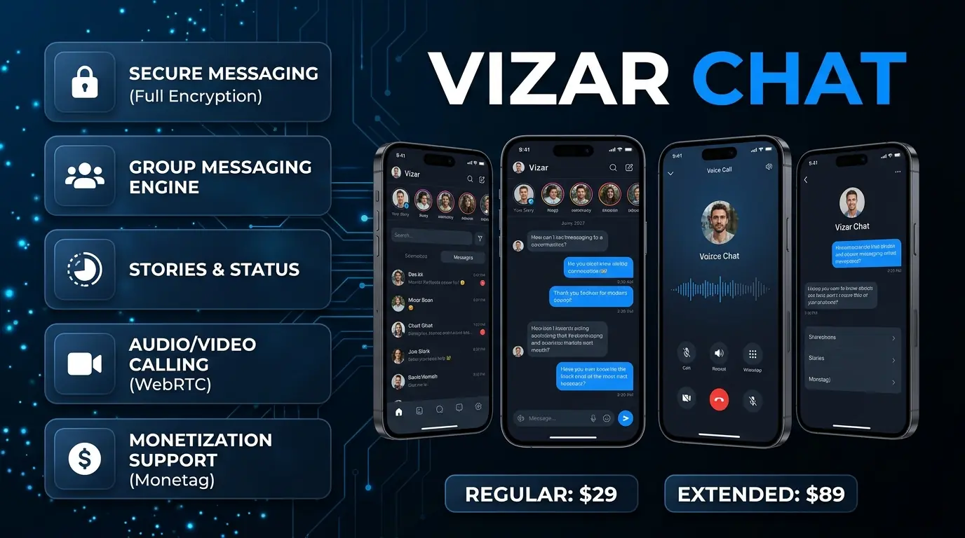 VIZAR Chat - Realtime Firebase Messaging & Encrypted Chat Web App