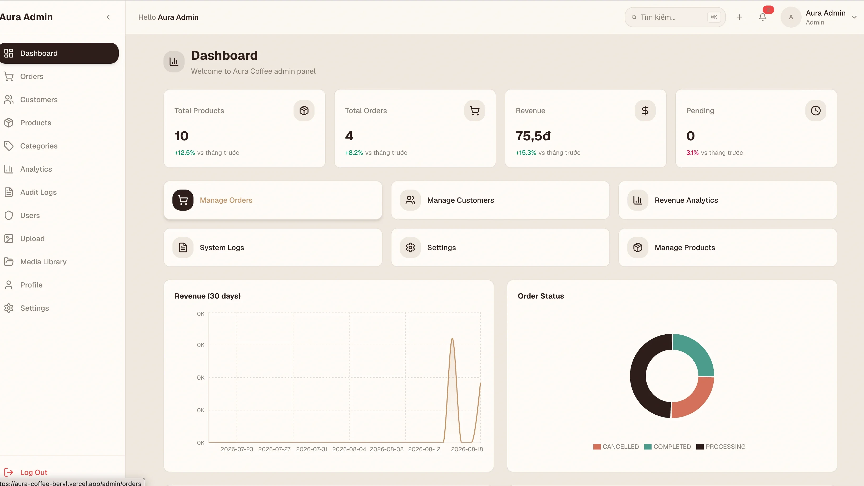 Aura Coffee - Modern D2C E-Commerce Platform with Next.js 16, React 19 & Prisma