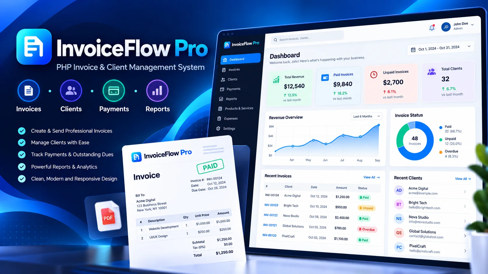 InvoiceFlow Pro – PHP Invoice & Client Management System