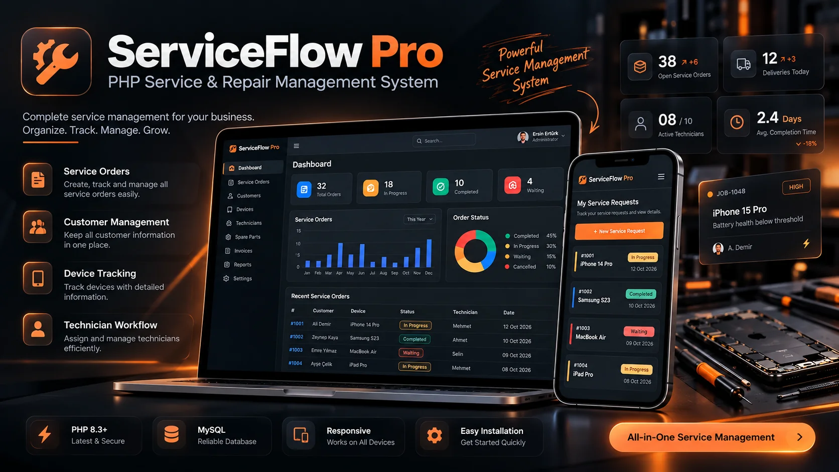 ServiceFlow Pro – PHP Repair & Service Management System
