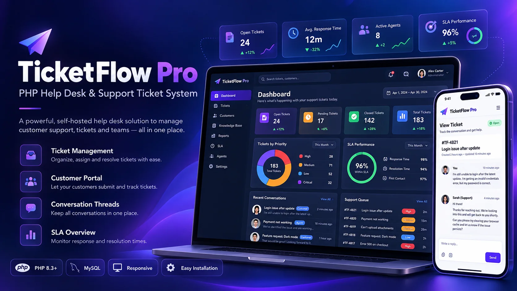 TicketFlow Pro – PHP Help Desk & Support Ticket System