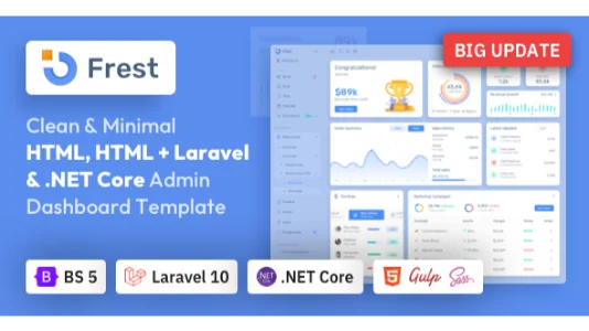 Frest - Bootstrap 5 HTML, Laravel  & Asp.Net Admin Dashboard Template