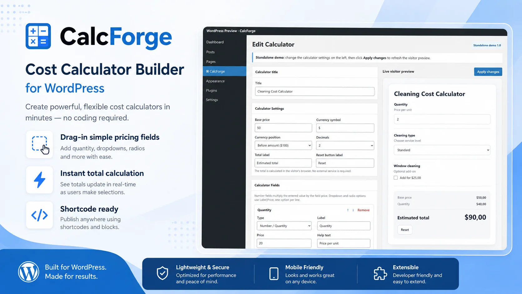 CalcForge – Cost Calculator Builder for WordPress