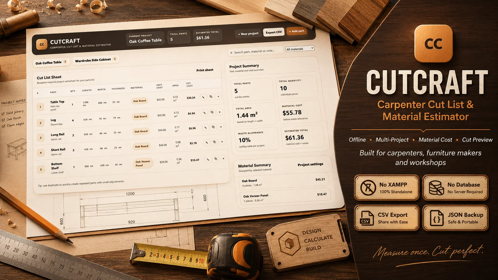 CutCraft – Carpenter Cut List & Material Cost Calculator