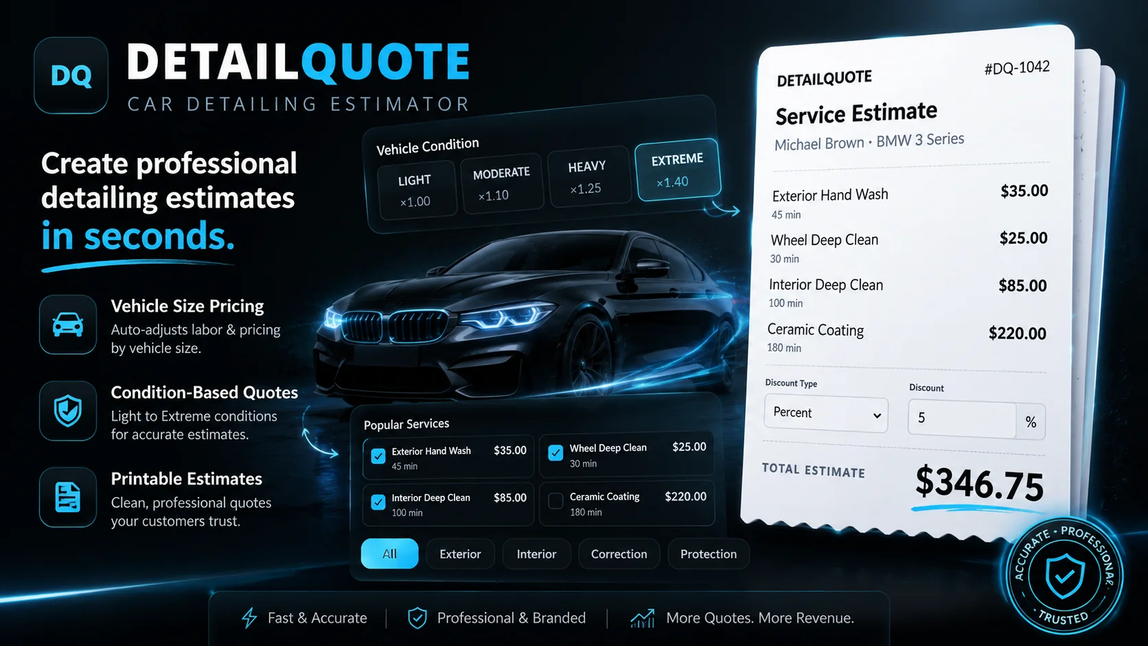DetailQuote – Car Detailing Estimate & Service Quote Calculator