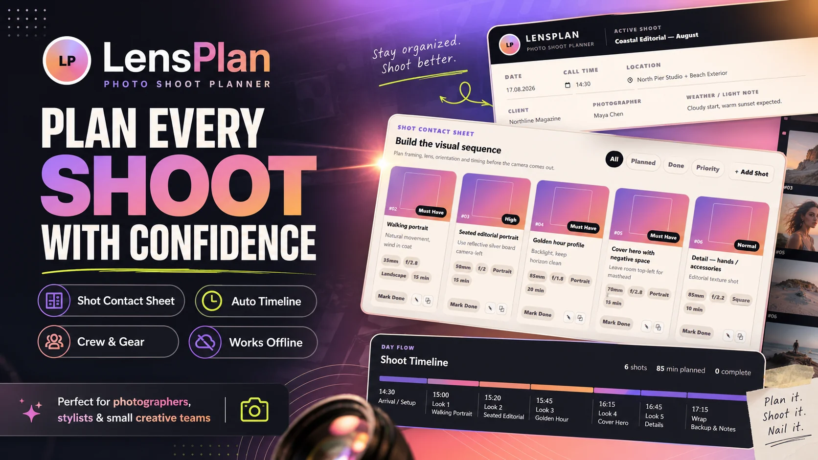 LensPlan – Photo Shoot Planner & Shot List Organizer