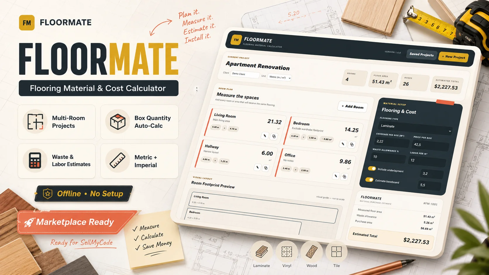 FloorMate – Flooring Material & Cost Calculator