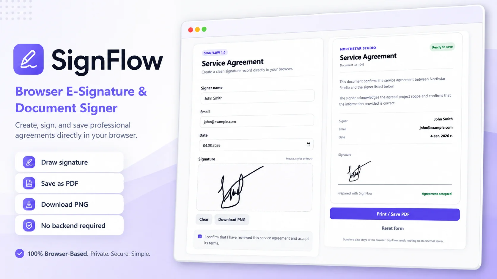SignFlow — Browser E-Signature & Document Signer
