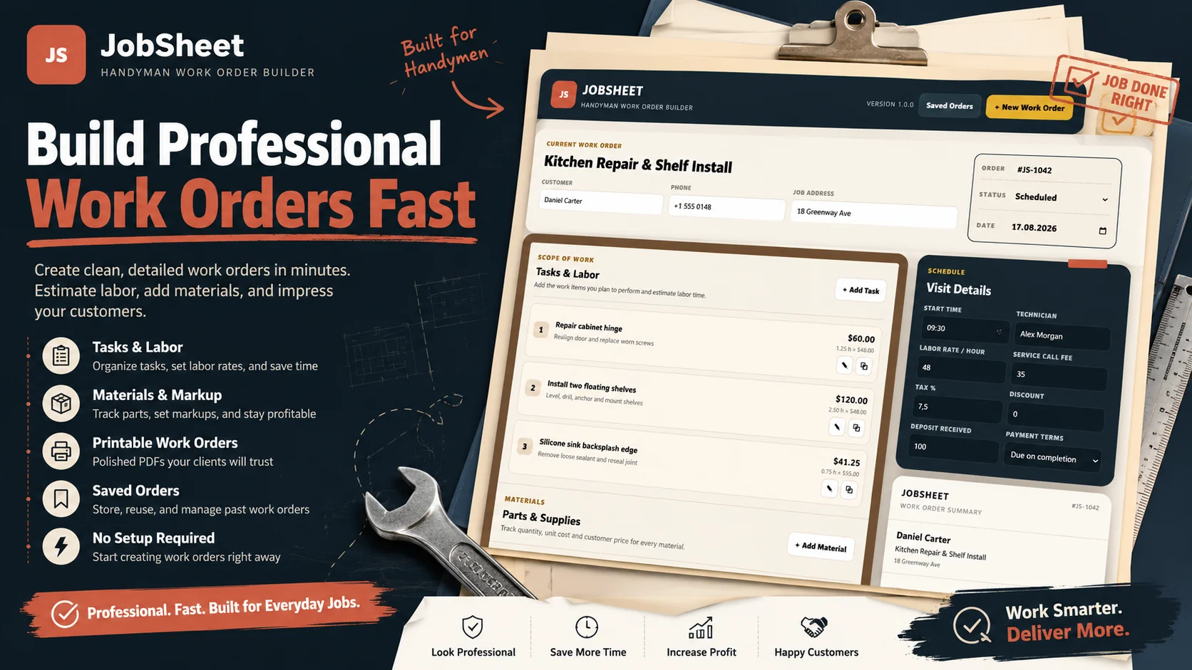 JobSheet – Handyman Work Order & Job Cost Builder