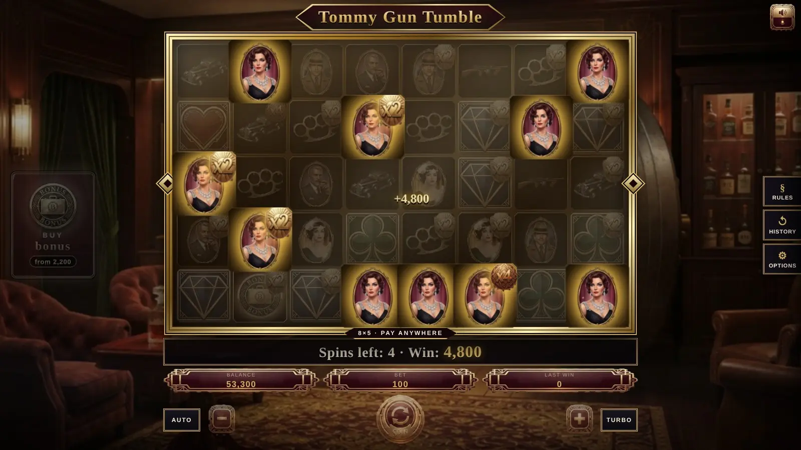 Tommy Gun Tumble - HTML5 Slot Game (8x5 Pay Anywhere, Multipliers, Bonus Buy, Mobile Ready)