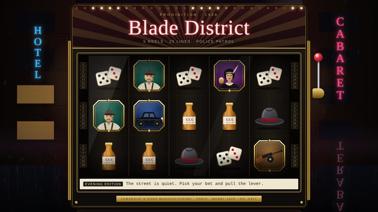 Blade District - HTML5 Slot Game (1920s Gangster, Free Spins, Mobile Ready)