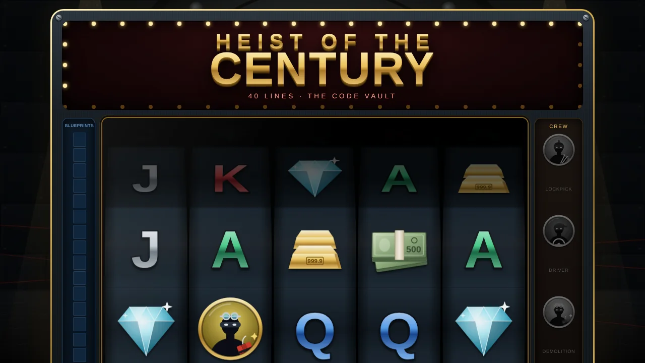Heist of the Century - HTML5 Slot Game (40 Lines, Vault Bonus, Mobile Ready)