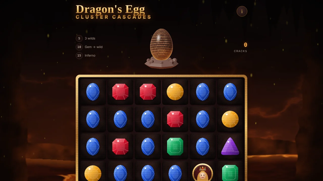 Dragon's Egg - HTML5 Cluster Slot Game (Cascades, Hatch Features, Mobile Ready)