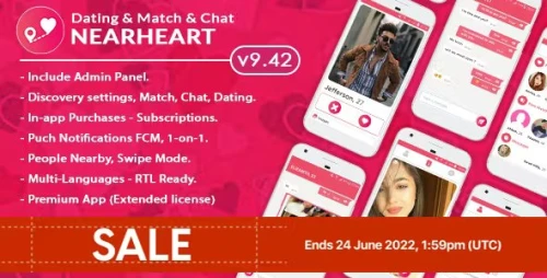 Nearheart - Android Native Dating Tinder Clone App with Admin panel