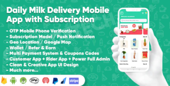 Dairy Products, Grocery, Daily Milk Delivery Mobile App with Subscription - Customer App & Delivery