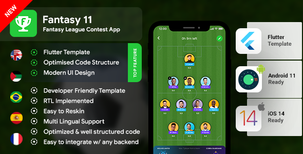 Fantasy League Contest Sports App Android + iOS Template - Flutter - Fantacy 11