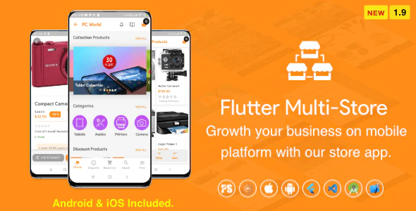 Flutter Multi-Store ( Ecommerce Mobile App for iOS & Android with same backend ) 1.9