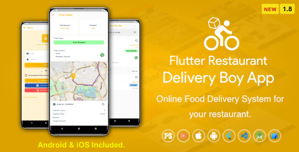 Flutter Restaurant Delivery Boy App for iOS and Android 1.8