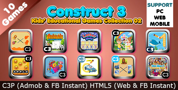 Kids Educational Games Collection 02 (Construct 3 | C3P | HTML5) 10 Games Admob and FB Instant Ready