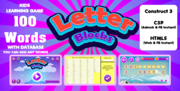 Letter Blocks Words Learning Kids Game (Construct 3 | C3P | HTML5) 100 Words with Database