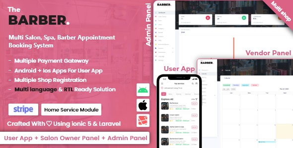 Multi Salon, Spa, Barber Appointment Booking System - Adminpanel - Salon Owner Panel - saas
