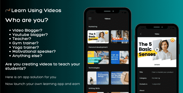 Teach via video android app with admin panel - Solution for teachers and video bloggers to earn