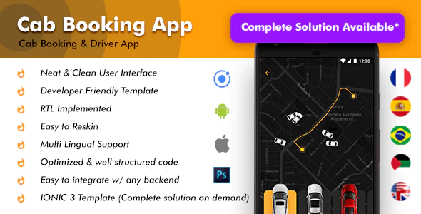 Cab Booking Android + iOS App Template - 2 Apps Rider + Driver - Taxi App Qcabs - HTML + CSS IONIC 3