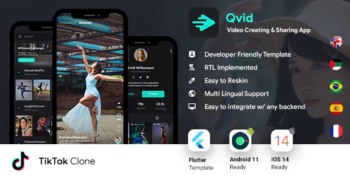 TikTok App - Video Creating Android App Template + Short Video iOS App Template - Flutter 2 - Qvid