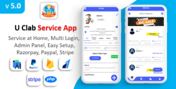 U Clab Service App - Service At Home - Multi Payment Gateways Integrated - Multi Login