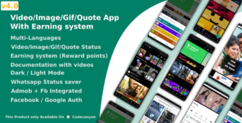 Video/Image/Gif/Quote App With Earning system (Reward points)