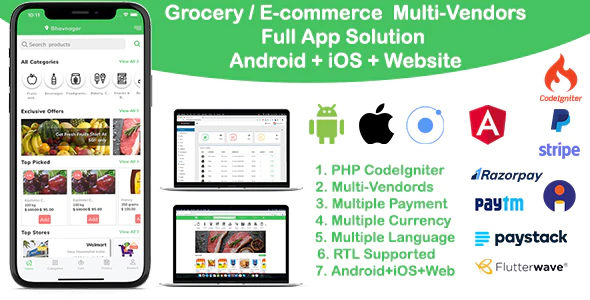 grocery / delivery services / ecommerce multi vendors(Android + iOS + Website) ionic 6 / Laravel