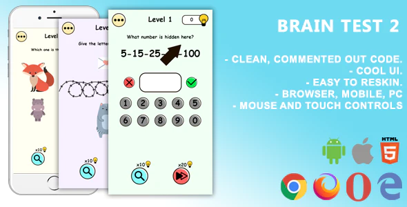 Brain Test 2. Mobile, Html5 Game .c3p (Construct 3)