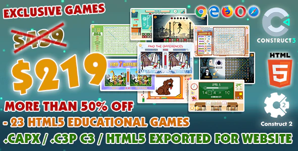 Educational Game Bundle #01 – 23 HTML5 Games - (Construct 2 or 3 source-code)
