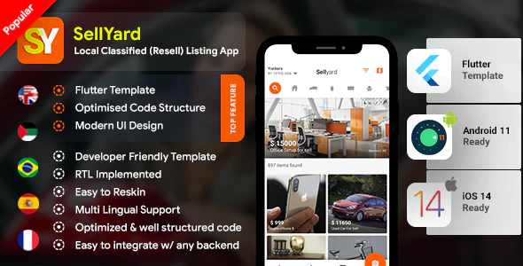 Classifieds Re-seller Android App + Buying Selling iOS App Template - HTML + Css FLUTTER 2 - Sellyard
