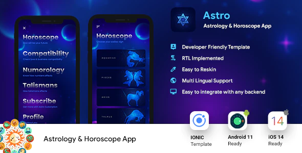 Astrology & Horoscope Android App Template + iOS App Template - IONIC 5 - Astro