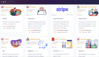 9 Add-ons for FoodTiger, QR SaaS, Lion POS and WhatsApp Food [Mobidonia ]