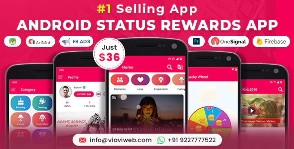 Android Status App With Reward Point (Lucky Wheel, WA Status Saver, Video, GIF, Quotes & Image)