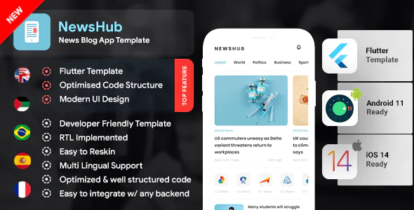 News & Blog Magazine Android + iOS App Template - Flutter 2 - Newshub