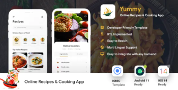 Online Recipes & Cooking Android + iOS App Template - IONIC 5 - Yummy