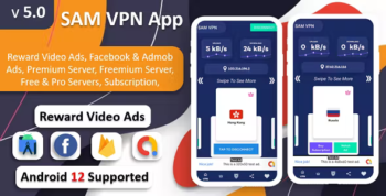 SAM VPN App - Secure VPN and Fast Servers VPN - Reward Video Ads - Subscription - Admob & FB Ads