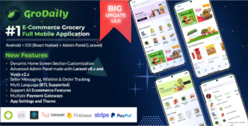 Grodaily - A Multipurpose Ecommerce Grocery Full Mobile Application with Admin Panel