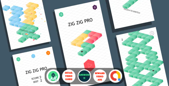 Zig Zig Pro (Android Studio+Admob+Reward Video ads+Inapp purchase+Leaderboards)
