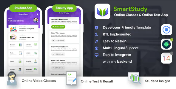 Online Classes & Online Test Android + iOS App Template - 2 Apps Student + Teacher - IONIC 6