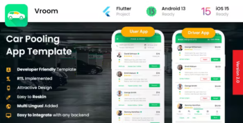 4 App Template - Carpooling App - Bike Pooling App - Ride Sharing App - Car sharing App - Vroom